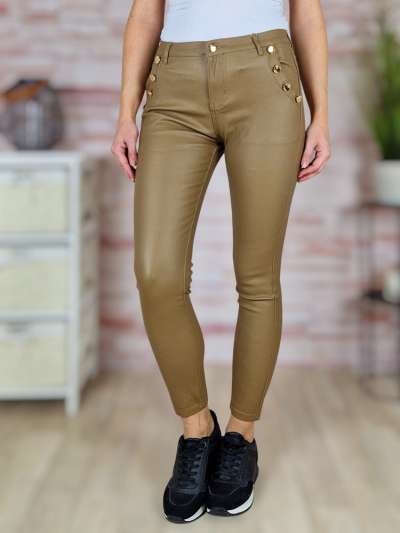 Díszgombos, bőrhatású, zsebes nadrág XS-XL-ig