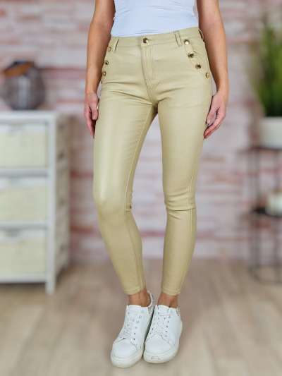 Díszgombos, bőrhatású, zsebes nadrág XS-XL-ig