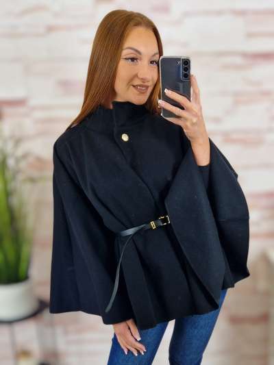 Öves, állónyakú, szövet poncsó M-L