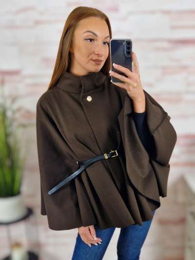 Öves, állónyakú, szövet poncsó M-L