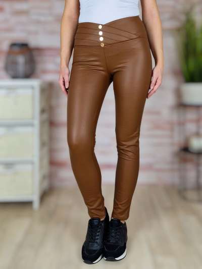 Díszgombos, bélelt, gumis derekú műbőr leggings S-M,M-L,L-XL