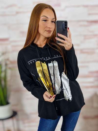 Kapucnis, mikroplüss anyagú, ejtett vállú pulóver M-L-XL