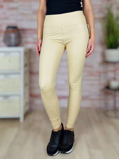 Magas derekú, bézs színű műbőr leggings S-M,M-L,L-XL