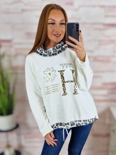 Garbós nyakú, hátul hosszított, bársonyos anyagú pulóver L-XL