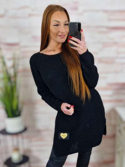 Kereknyakú, kötött, két oldalt sliccelt pulóver S-M-L