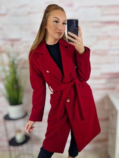 Megkötős és gombos, selyem bélésű, karcsúsított szövetkabát S-XL-ig