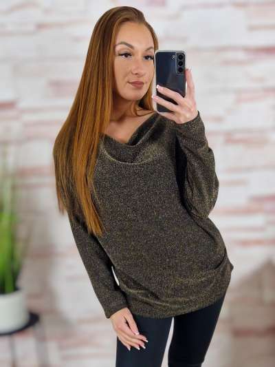 Ejtett nyakú, lurex anyagú, alkalmi felső L-XL