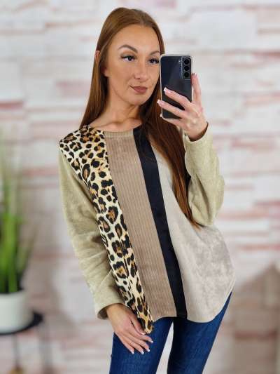 Leopárd mintás, bársonyos anyagú, hosszú ujjú felső M-L-XL