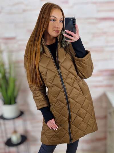 Steppelt, szőrmés kapucnis, passzés ujjú kabát S-M