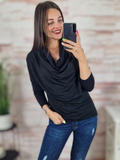 Ejtett nyakú, hosszú ujjú, fekete felső S-M-L