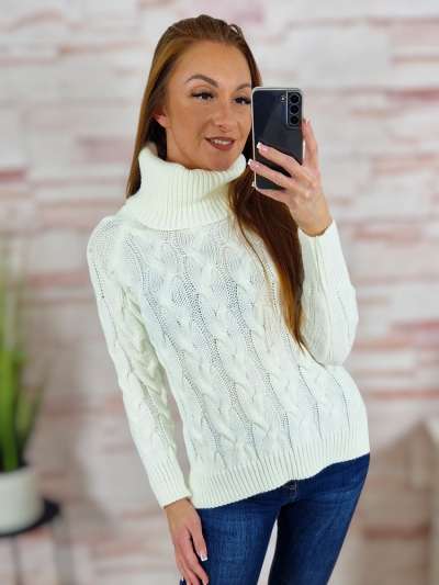 Anyagában csavart mintás, garbós nyakú, vastag kötött pulóver S-M-L