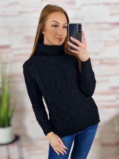 Anyagában csavart mintás, garbós nyakú, vastag kötött pulóver S-M-L