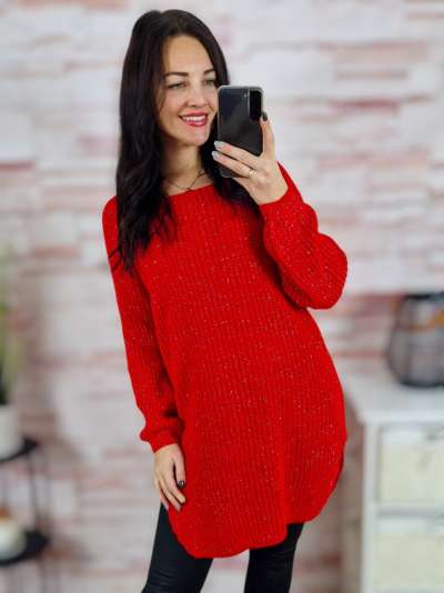 Ezüstszálas, kötött, két oldalt sliccelt pulóver M-L