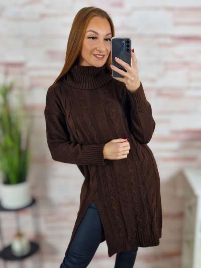 Garbós nyakú, elején sliccelt, kötött pulóver M-L