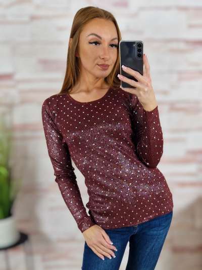 Köves díszítésű, ezüstszálas, gépi kötött anyagú felső S-M,M-L