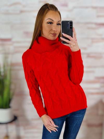 Anyagában csavart mintás, garbós nyakú, vastag kötött pulóver S-M-L