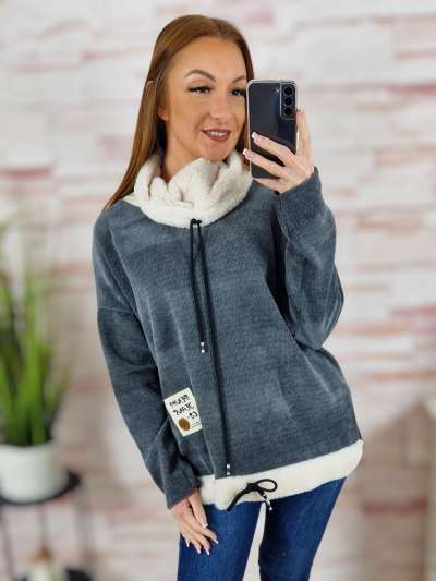 Alján megkötős, garbós és szőrmés nyakú, vastag anyagú pulóver M-L-XL