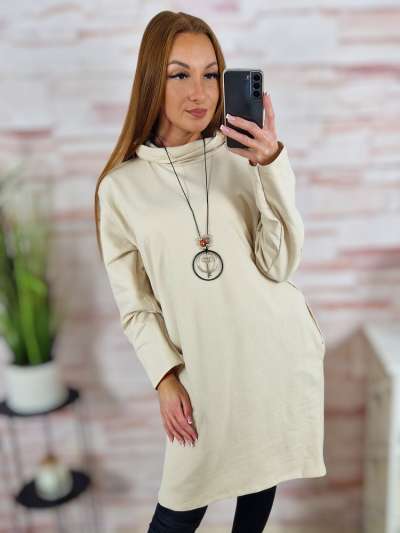 Garbós nyakú, zsebes, nyakláncos, pamut ruha L-XL