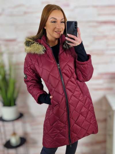 Steppelt, szőrmés kapucnis, passzés ujjú kabát S-M