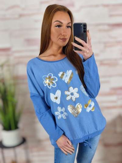 Alján összehúzható, pamut és viszkóz anyagú, mintás felső M-L-XL