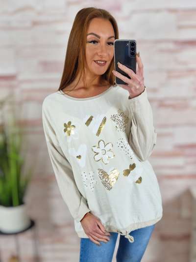 Alján összehúzható, pamut és viszkóz anyagú, mintás felső M-L-XL