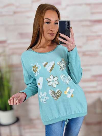 Alján összehúzható, pamut és viszkóz anyagú, mintás felső M-L-XL