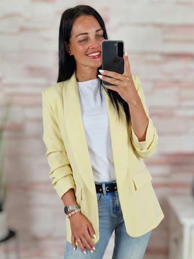 Húzott ujjú, válltöméses, nyitott blézer M-L