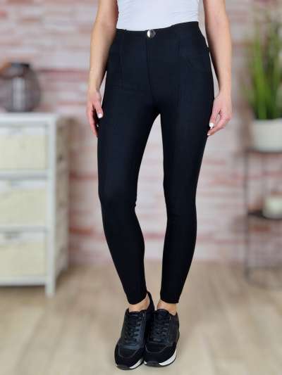 Díszgombos, gumis derekú, fekete leggings S-M,M-L,L-XL