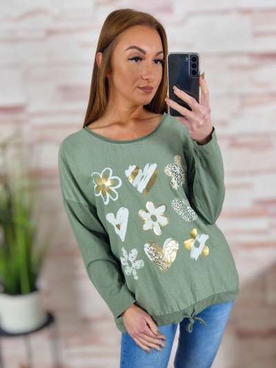 Alján összehúzható, pamut és viszkóz anyagú, mintás felső M-L-XL