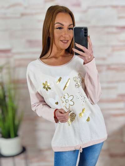 Alján összehúzható, pamut és viszkóz anyagú, mintás felső M-L-XL