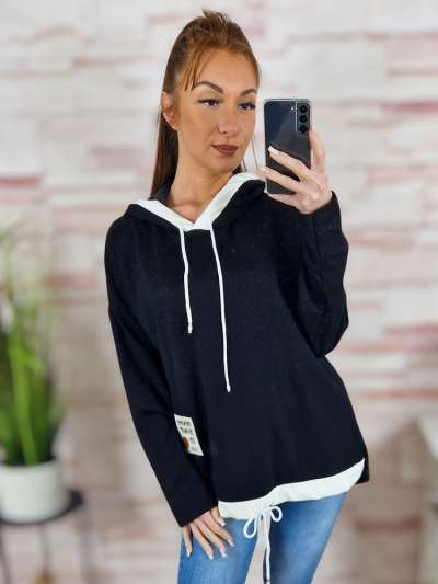 Alján összehúzható, kapucnis, hátul hosszított pulóver M-L-XL