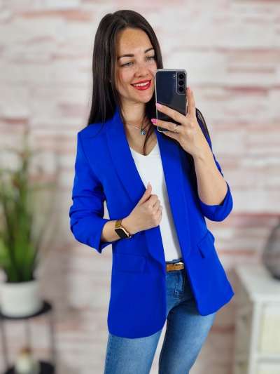 Karcsúsított, húzott ujjú, királykék blézer S-XL-ig