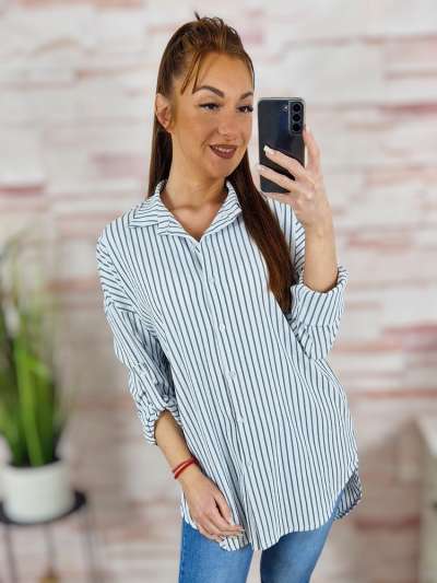 Csíkos, roll-up ujjú, végig gombos ing/felső L-XL