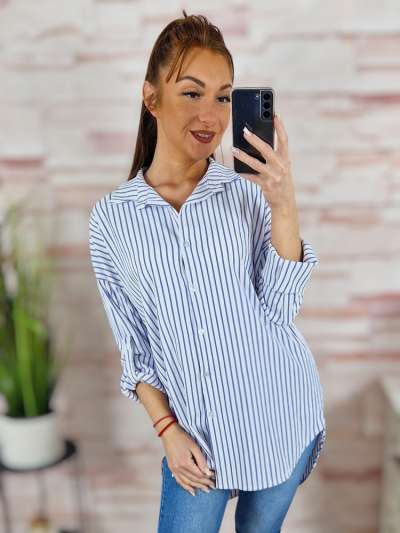 Csíkos, roll-up ujjú, végig gombos ing/felső L-XL