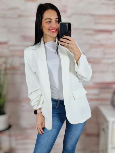 Húzott ujjú, válltöméses, nyitott blézer M-L