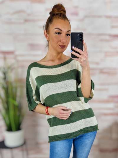 Csíkos, denevér ujjú, vékony kötött felső M-L