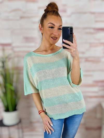 Csíkos, denevér ujjú, vékony kötött felső M-L