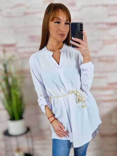 Hátul hosszított, roll-up ujjú, öves tunika S-M,L-XL