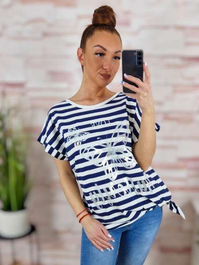 Csíkos, oldalt megkötős, 100% pamut felső L-XL