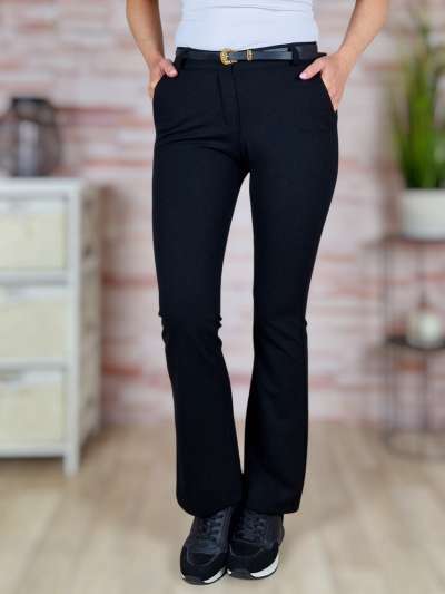 Bővülő (trapéz) szárú, öves, fekete nadrág S-XL-ig