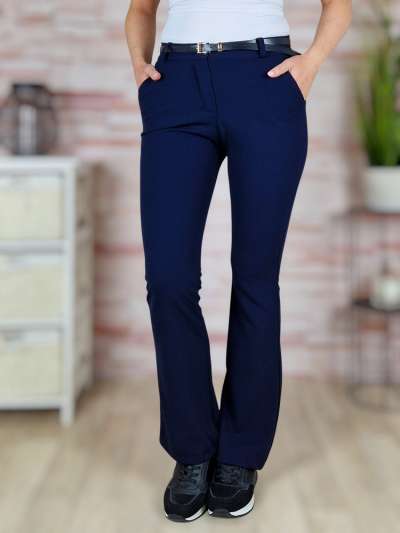 Bővülő (trapéz) szárú, öves, sötétkék nadrág S-XL-ig