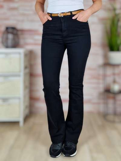 Bővülő szárú, öves, magas derekú, fekete trapéznadrág S-XXL-ig