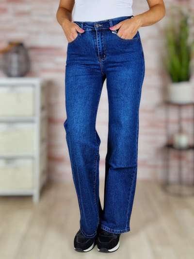Bő és hosszú szárú (wide leg), gumis derekú, sötétkék farmernadrág XS-XL-ig