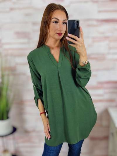 A vonalú, roll-up ujjú, hátul hosszított, khaki tunika M-L-XL