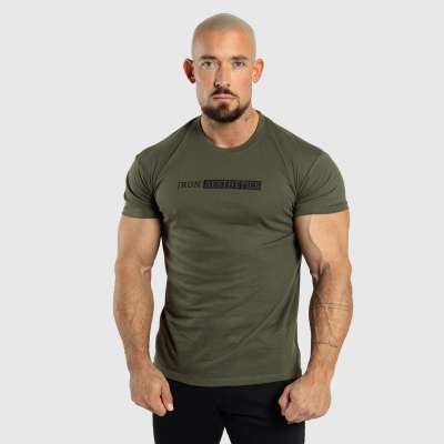 Férfi fitness póló Iron Aesthetics Gym, katonazöld