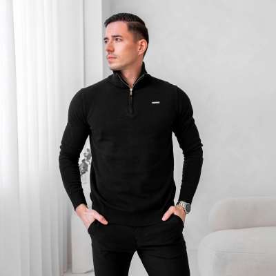 Kötött pulóver cipzárral Iron Aesthetics Tomas, fekete