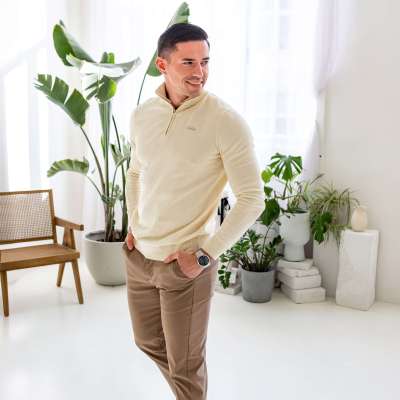 Kötött pulóver cipzárral Iron Aesthetics Tomas, bézs