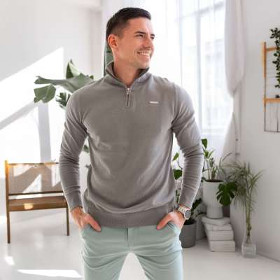 Kötött pulóver cipzárral Iron Aesthetics Tomas, szürke