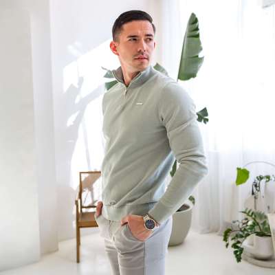 Kötött pulóver cipzárral Iron Aesthetics Tomas, sage zöld