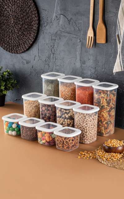 Műanyag tárolódoboz szett, 12 db-os, fehér - EPICIER - Butopêa